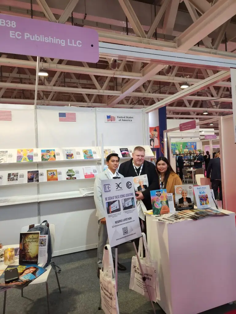 Collection of books and magazines showcased on a wall.