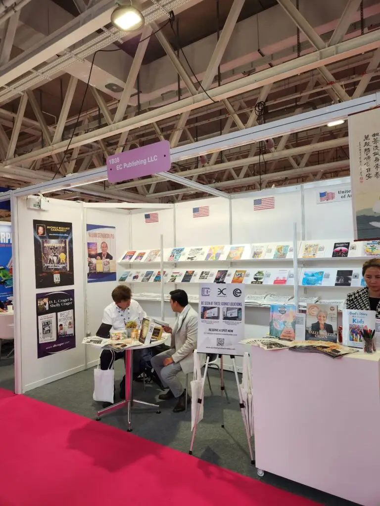 Collection of books and magazines showcased on a wall.