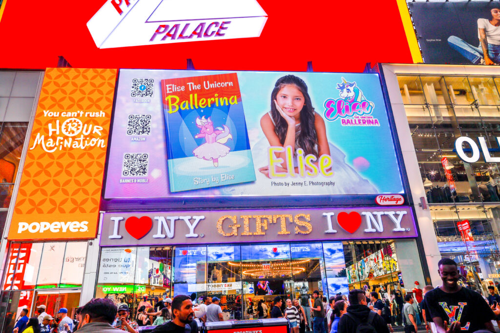 Large billboard in times square New York Featuring Book Authors and their Books